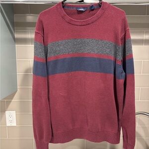 Y2K Izod Striped Maroon and Blue Knit Crewneck Sweater Size XXL